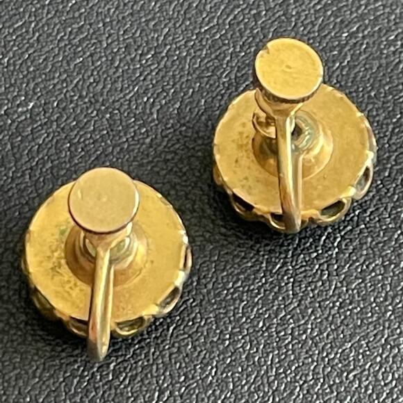 Pair Midcentury Lucite Royal Crown Screw Back Clip on Earrings Black & Gold Tone - Picture 6 of 7